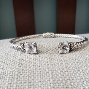 Samuel B. Sterling Silver Cushion Cut White Topaz Cuff Bracelet 6"